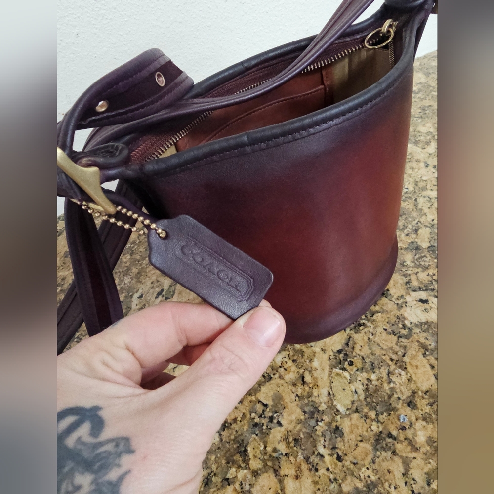 Recycled Riot Vintage Coach Maggie dyed in luscious warm red and purple patina - Picture 3 of 16